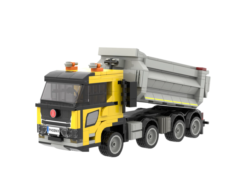 custom yellow dump truck building block set – bespoke industrial vehicle model