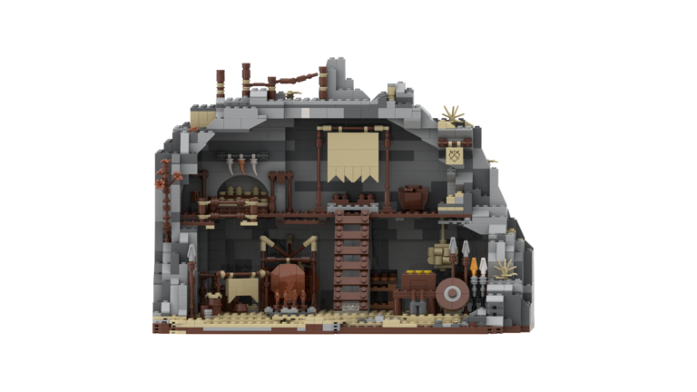 custom orc cave building blocks – medieval mountain camp moc model with detailed rock structures1